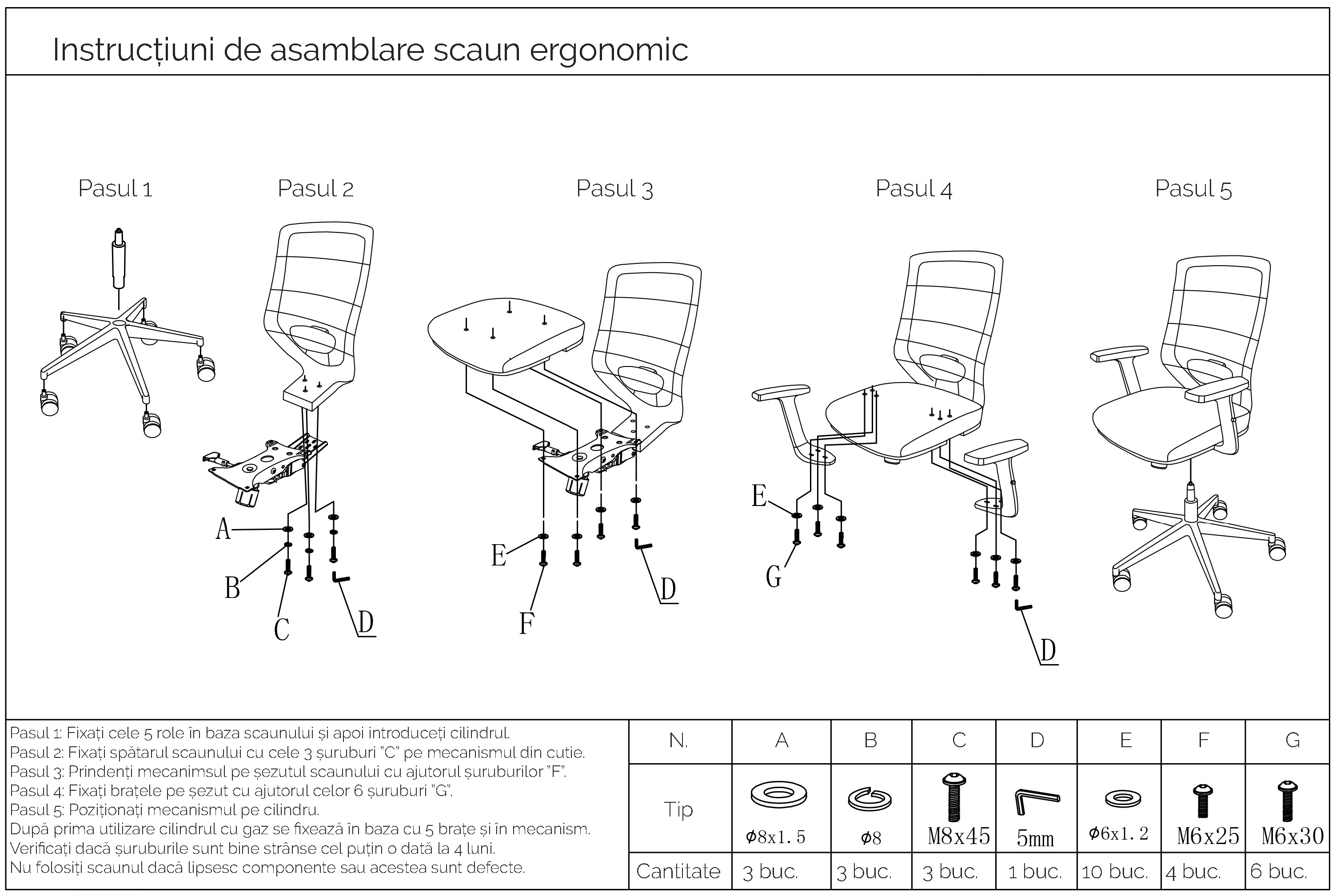 Instrucțiuni de montare și asamblare scaun Zen