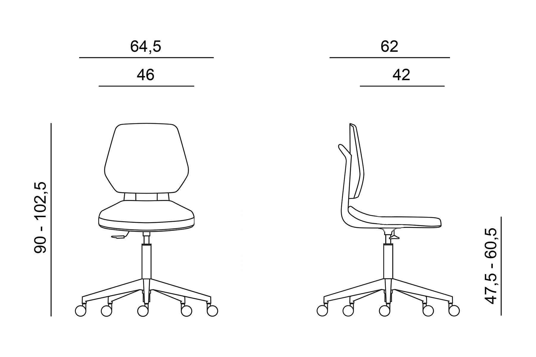 Schita tehnica dimensiuni scaun 1260 Alloy