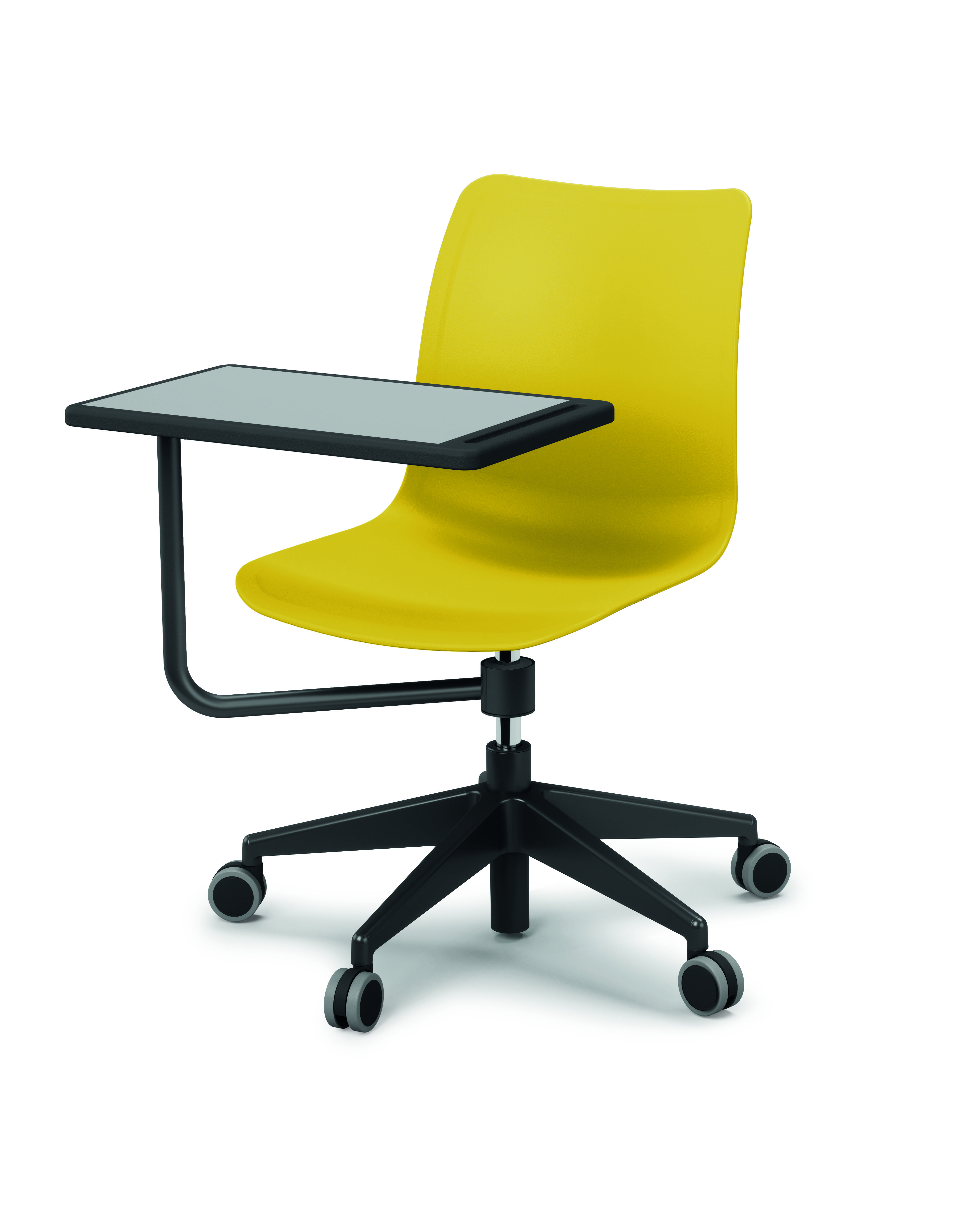 Scaun College Ergo galben cu măsuță - vedere laterală