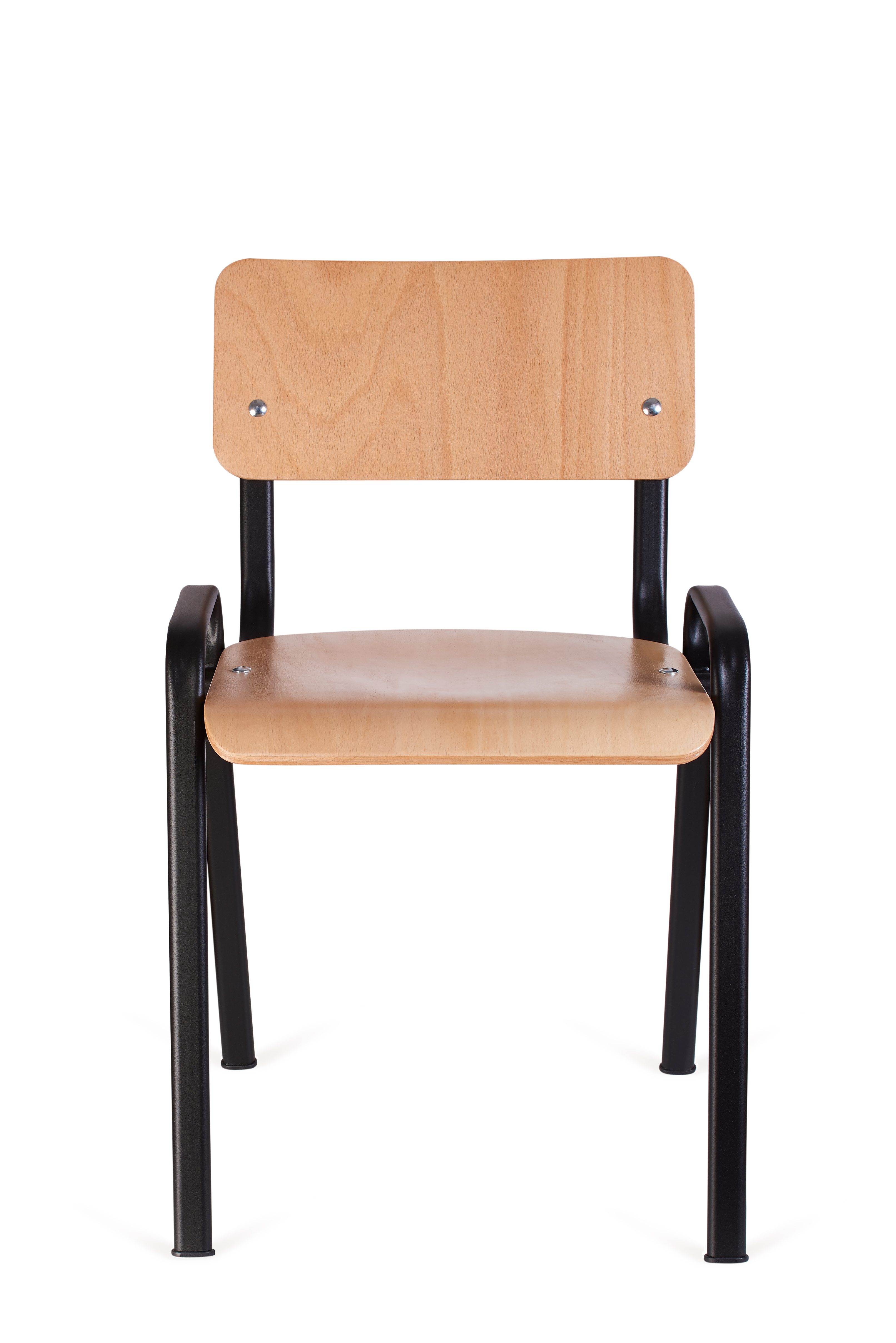 Scaun școlar din lemn și metal - vedere frontală