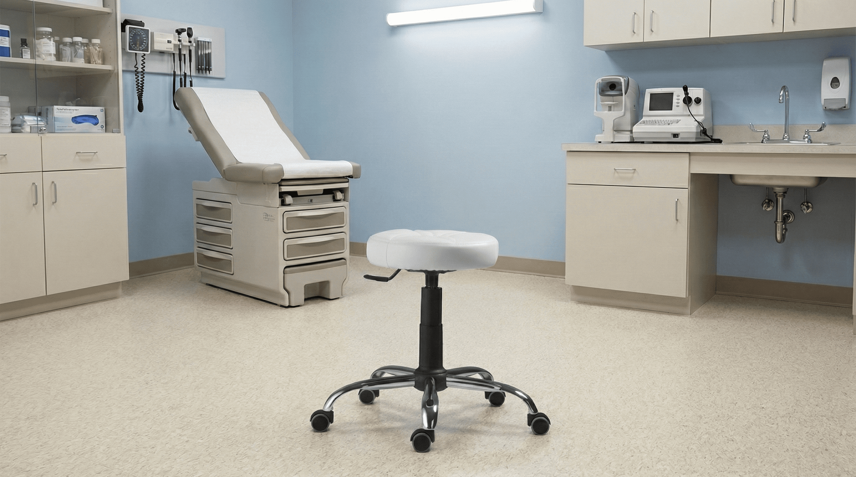 Taburet profesional 1290 PU Alb în cabinet medical