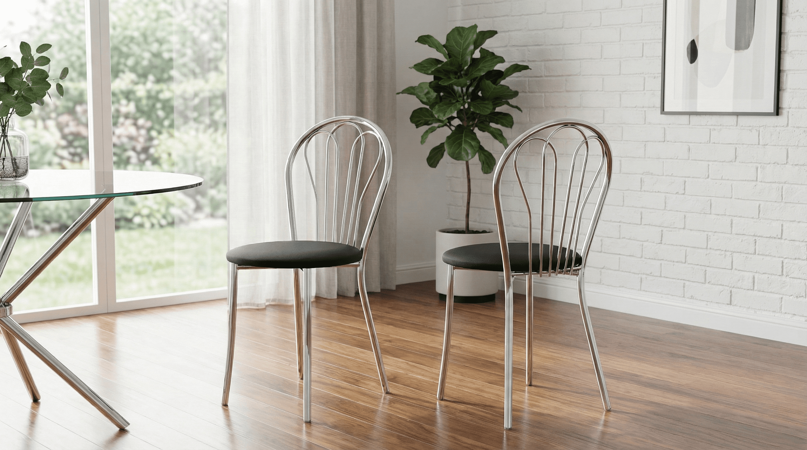 Scaun Vanessa cromat în ambient dining modern