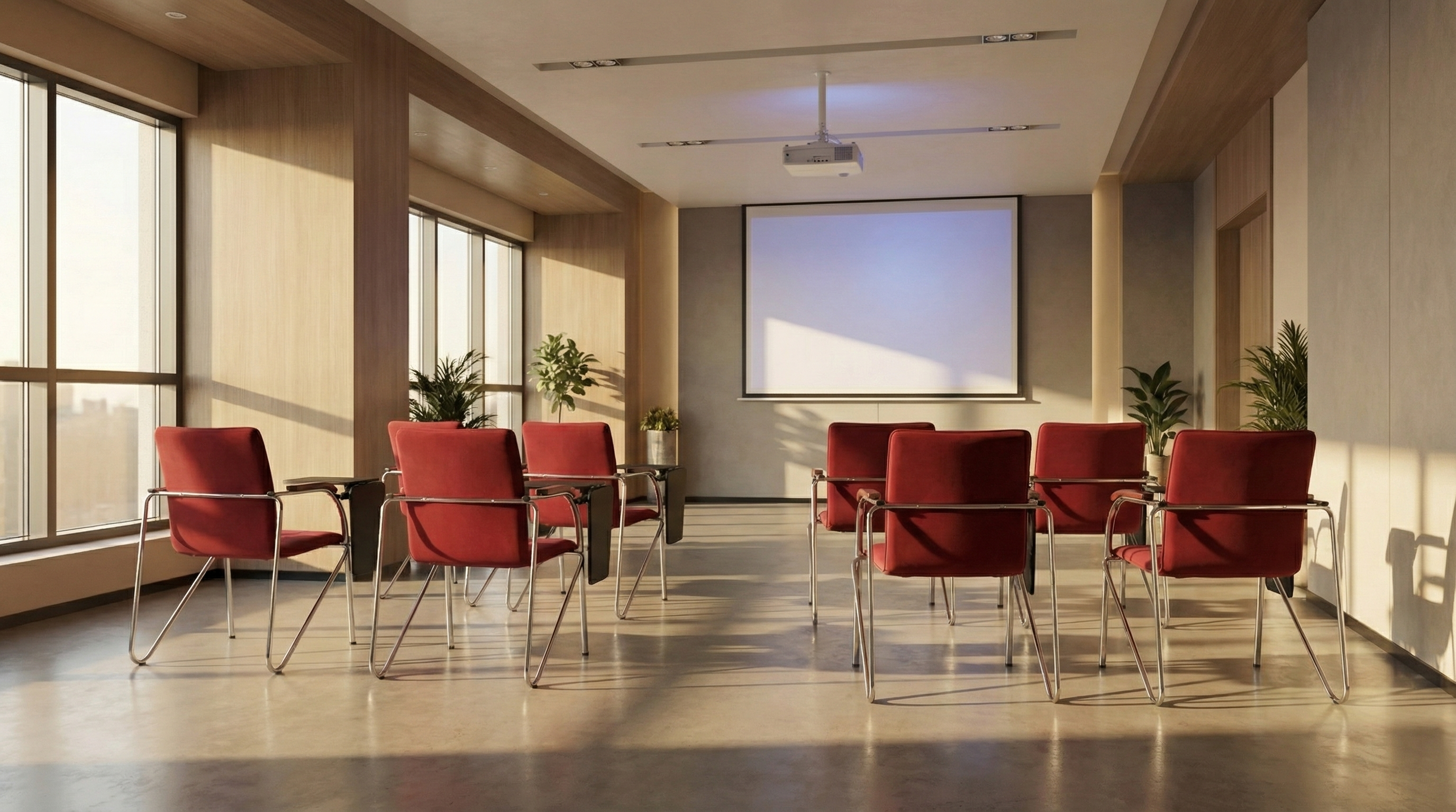 Scaune conferinta Sabina cu masuta in sala de training moderna