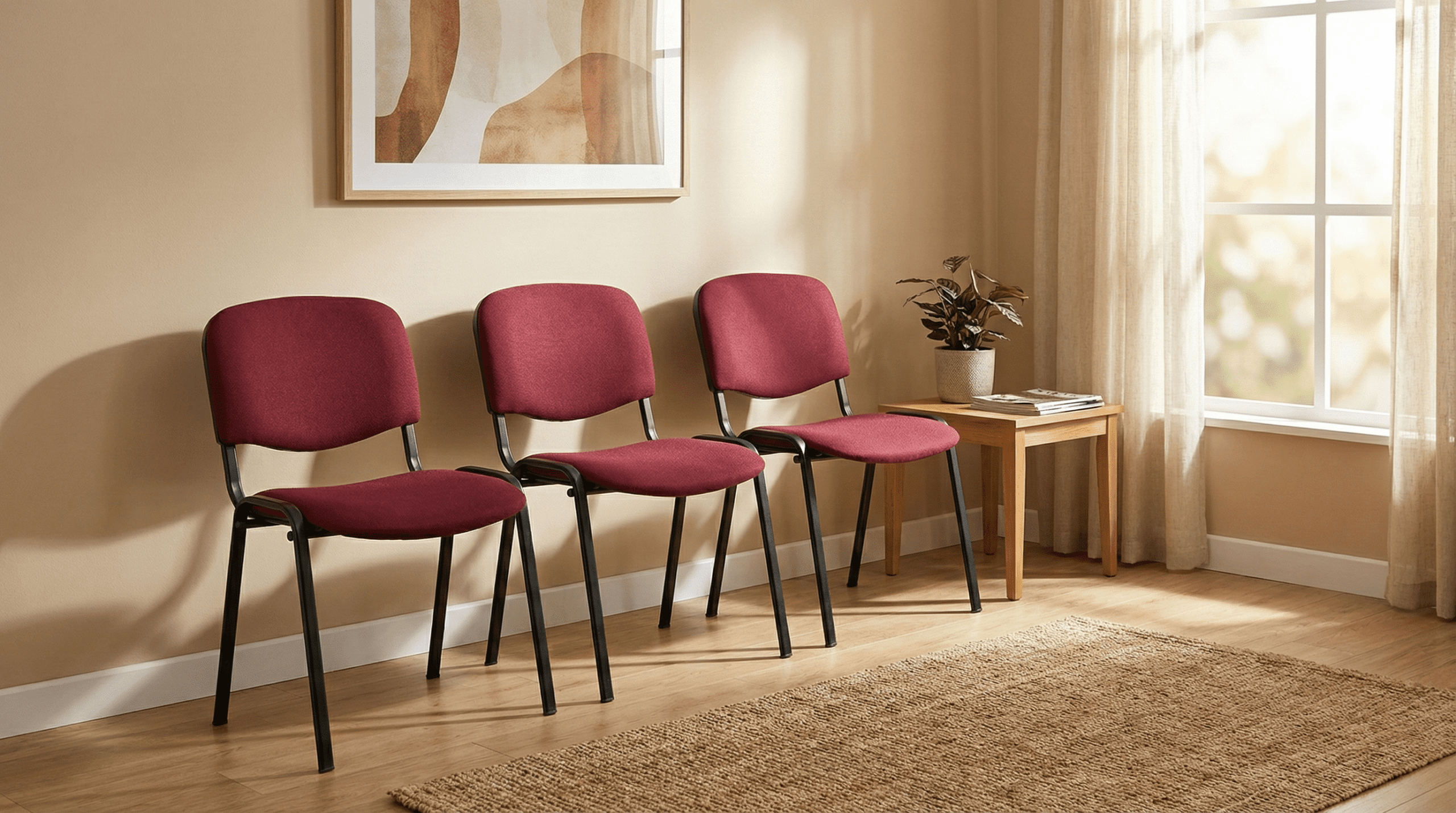 Scaune Felicia tapițate roșu în zonă de așteptare