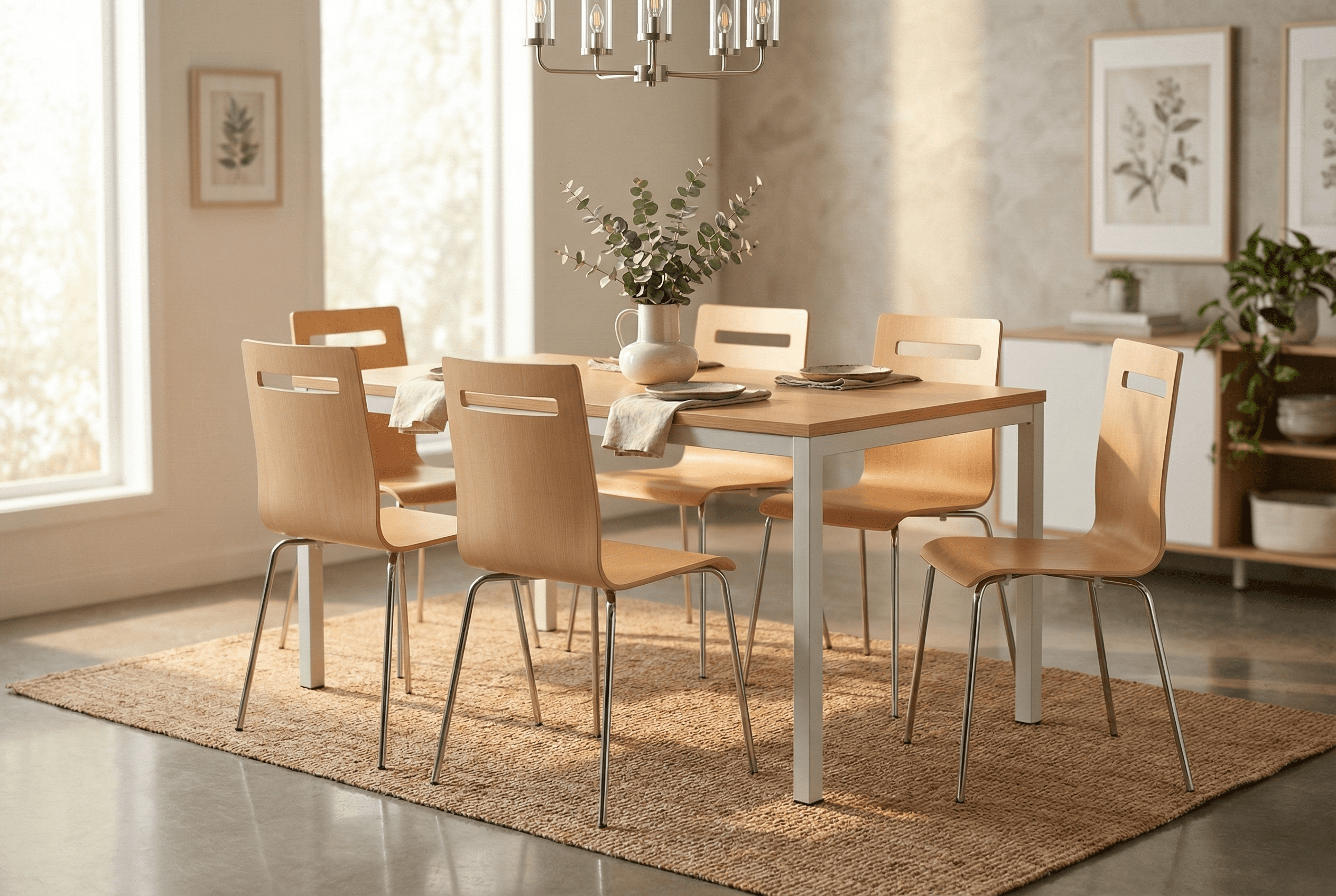 Masa Istra cadru metalic cu scaune lemn Elsi