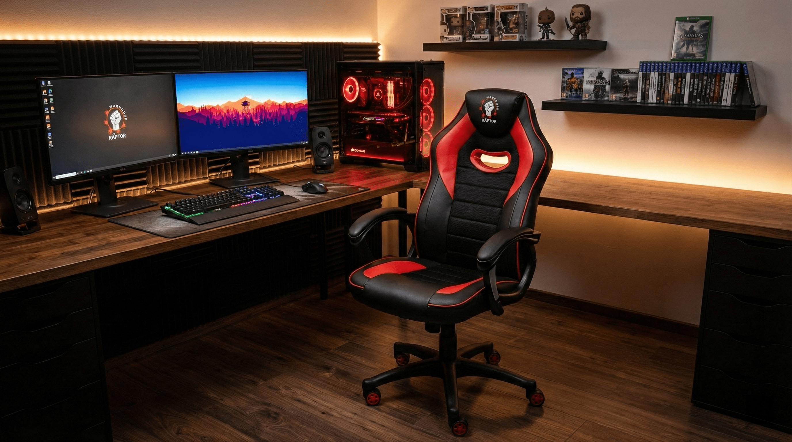 Setup gaming cu scaun Raptor în ambient modern