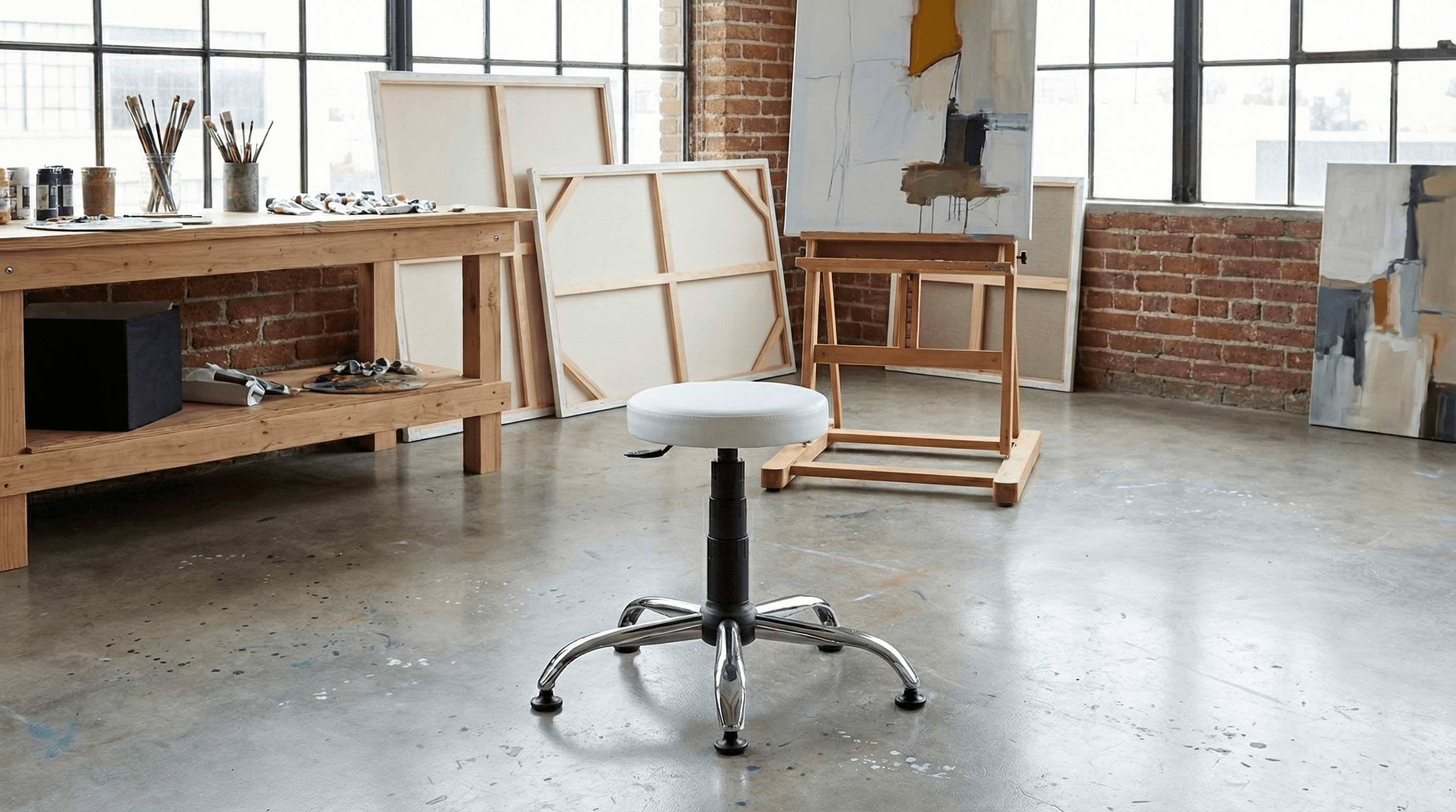 Scaun taburet 1290 PU Alb în studio de artă