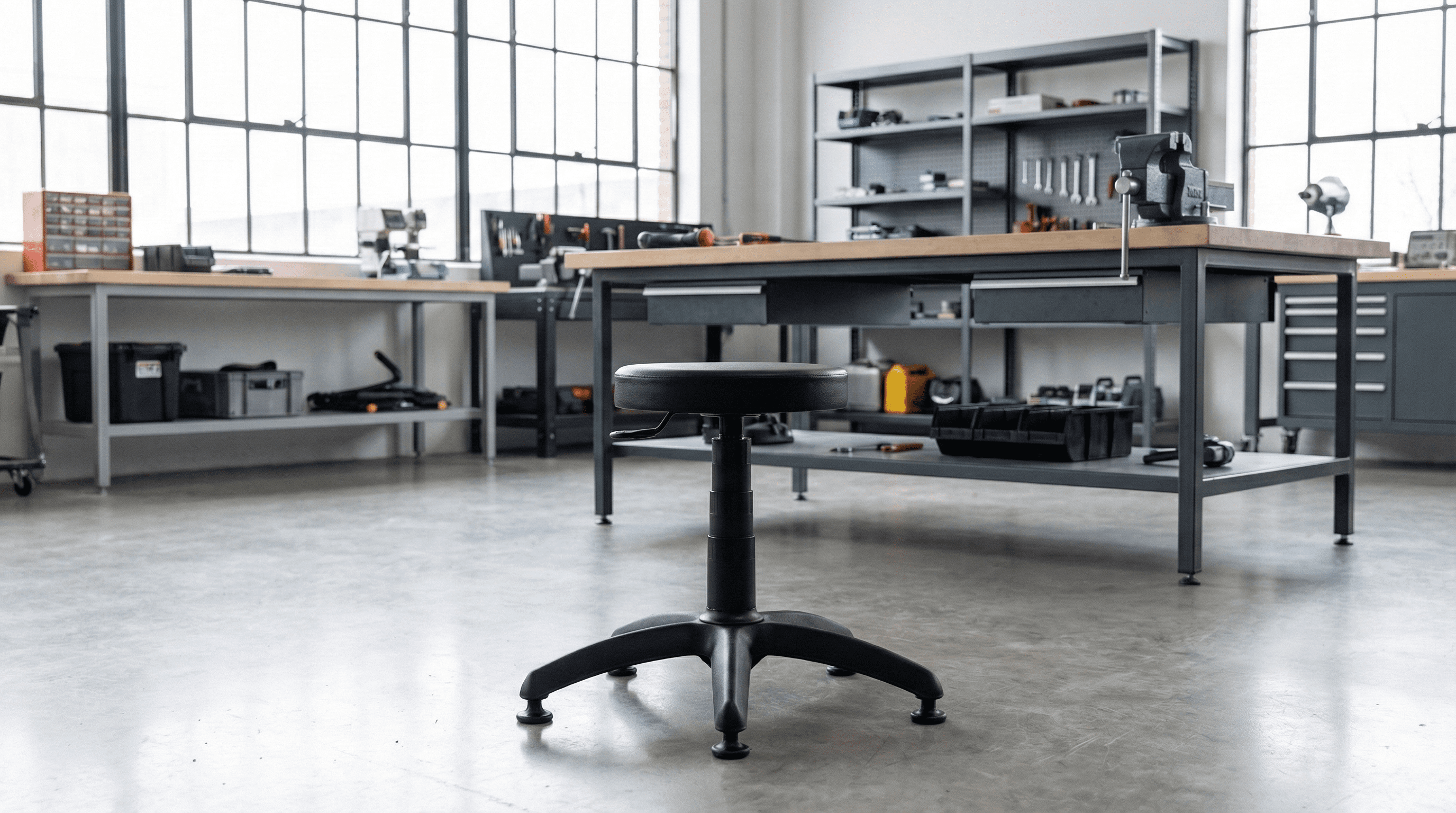 Scaun taburet 1290 PU negru în atelier