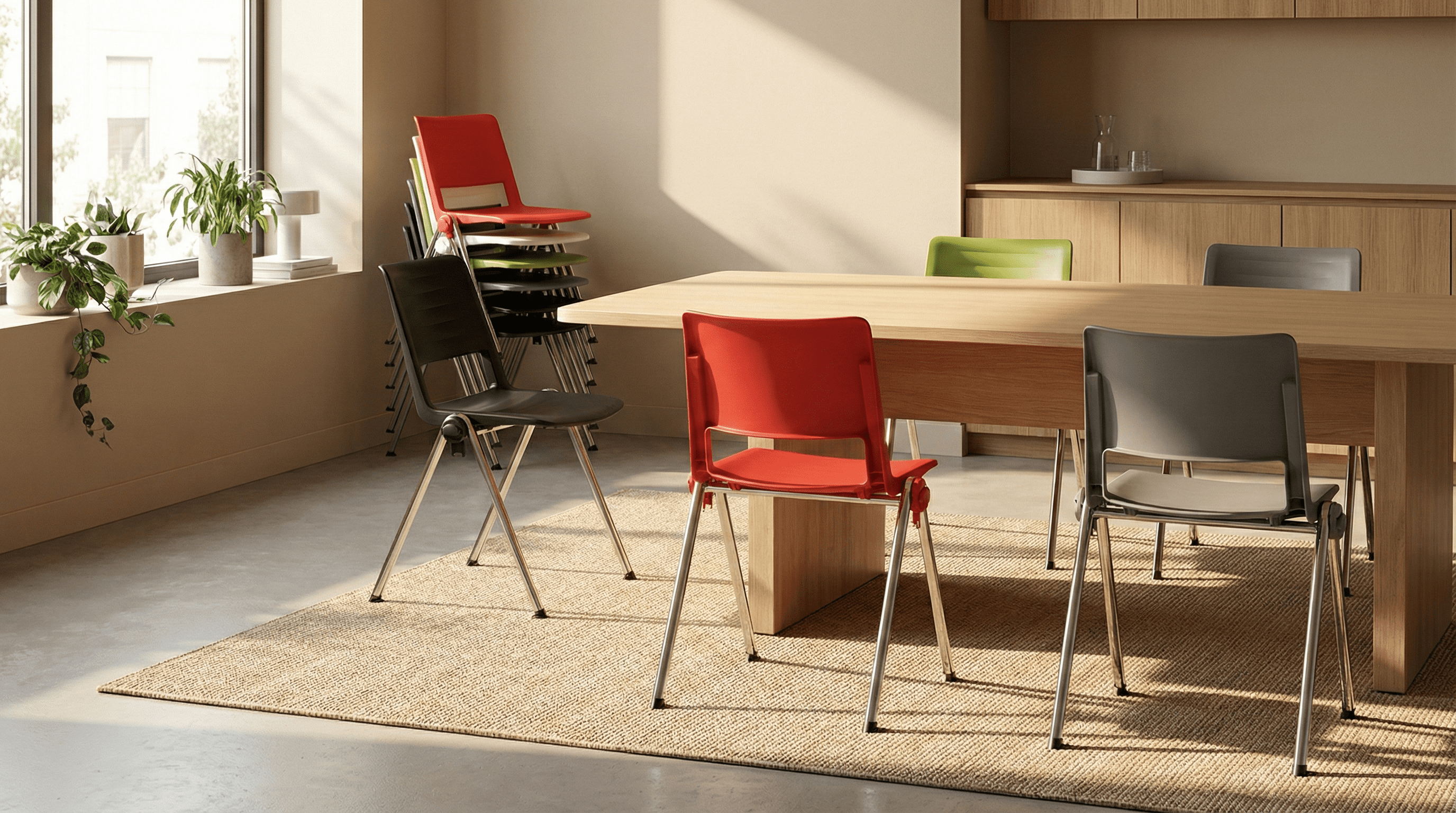 Scaune Revolution PP în amenajare sală conferință luminoasă