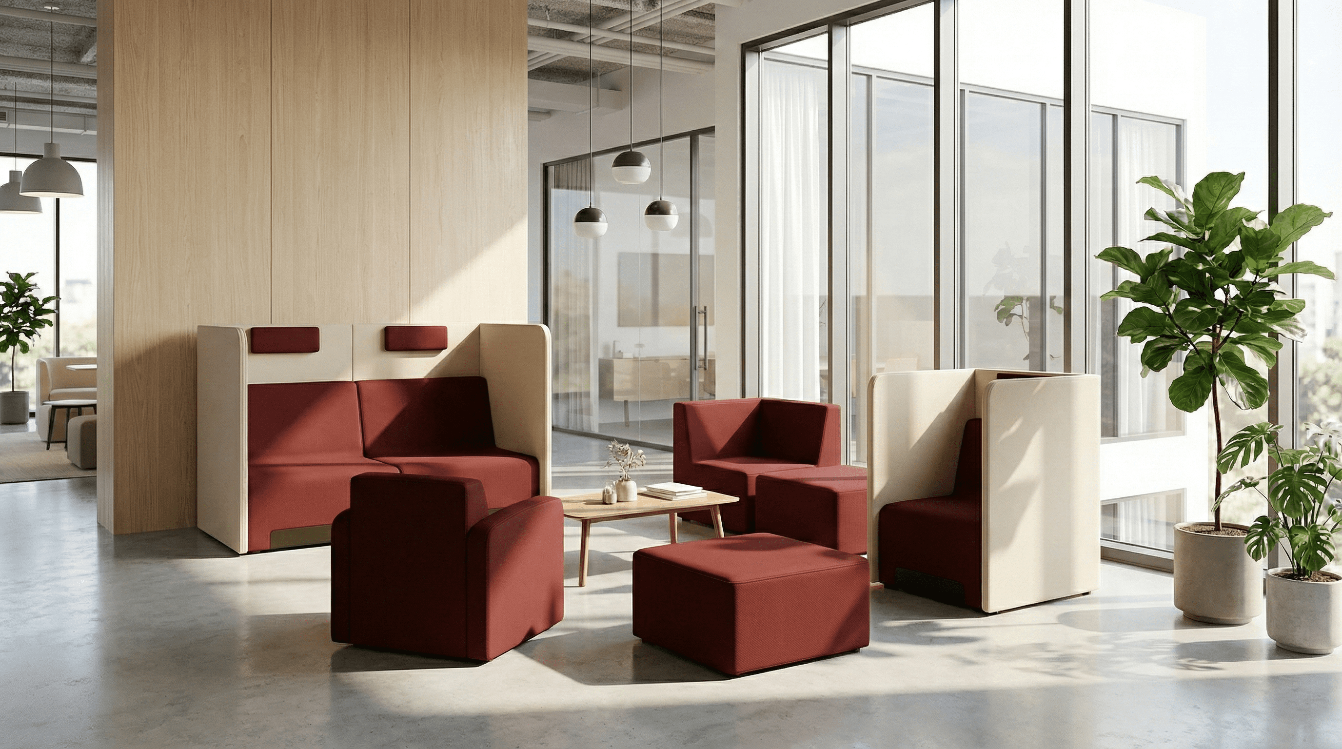 Sistem modular lounge Rubico 100 în spațiu open space
