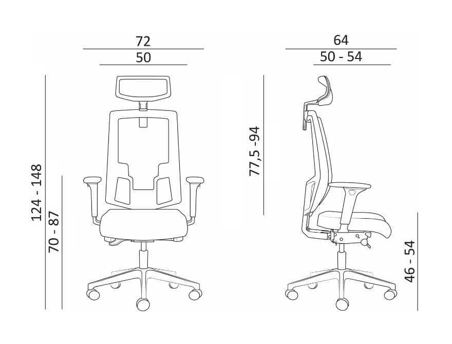 Schiță dimensiuni scaun Lapel SYN-A PDH